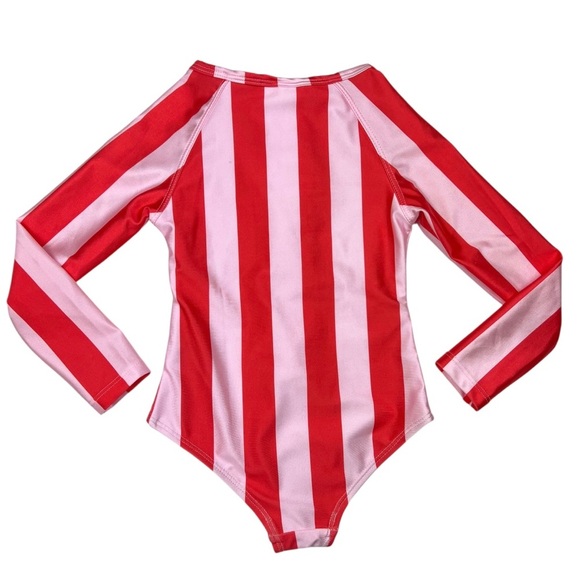 Cotton On Girls Sequin Strawberry Long Sleeve One Piece Pink Red Stripe Swimsuit - Picture 3 of 5